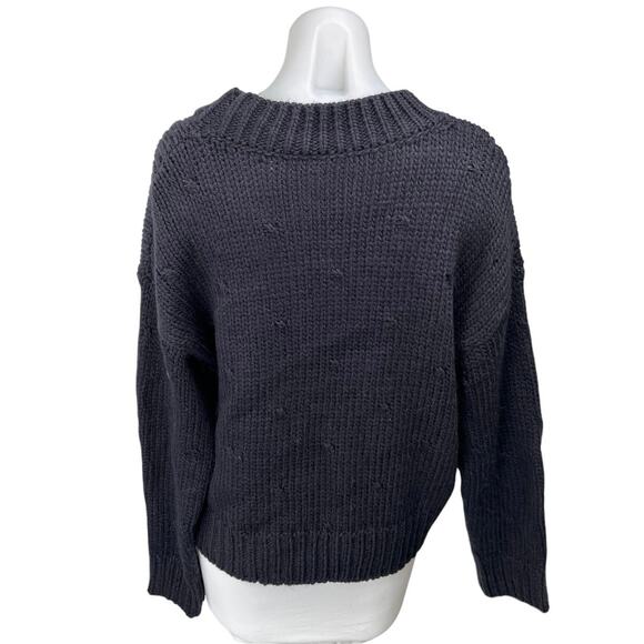 Cider Women's Blue Pom Poms Chunky Knit Long Sleeve Pullover Sweater Top Size M - Picture 4 of 9